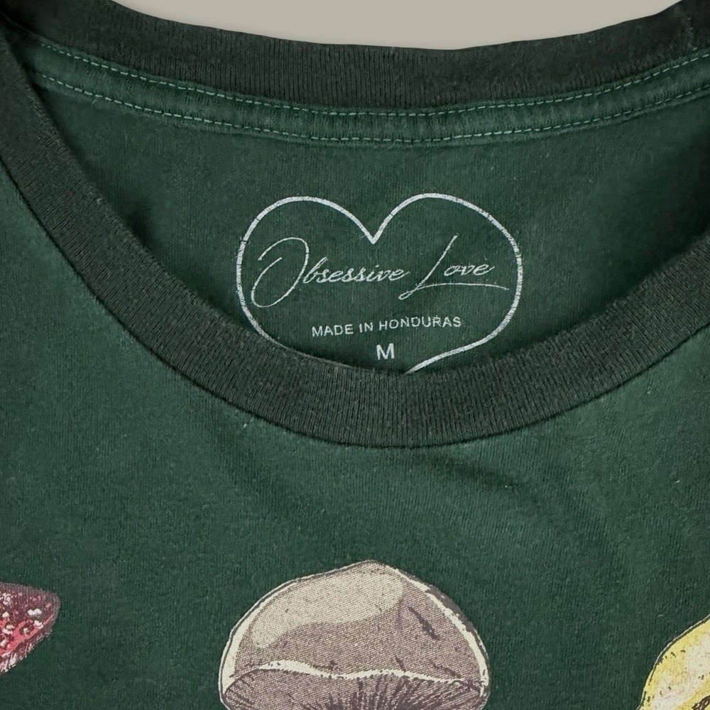 Obsessive Love Cottagecore Mushroom Graphic Green Goblincore Medium Cropped Tee - Picture 3 of 4